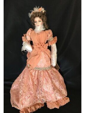 Franklin Heirloom Porcelain Doll Victorian Style Pink Lace Dress Collectible Tag